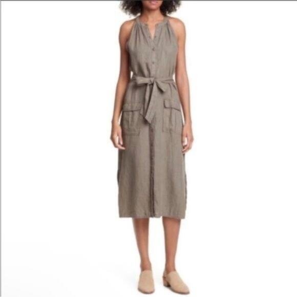 Joie Dresses & Skirts - JOIE Edelie Tie Waist Sleeveless Linen Dress - Green - Large Lagenlook
